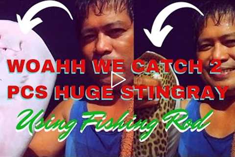 WOAHHH WE CATCH 2 PCS HUGE STINGRAY AND FISH USING FISHING ROD