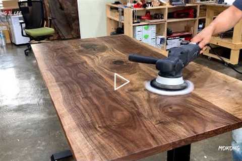 Walnut Standing Desk / How to Laminate Curved Wood Boards / Resin Art Woodworking