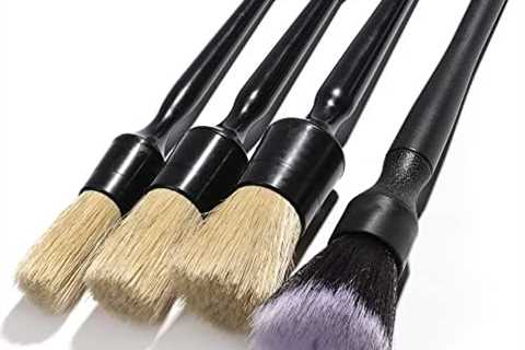 Car Detailing Brush Set- 4 PCS Natural Boars Hair Detailing Brushes, Ultra- Soft Auto Detail Brush, ..