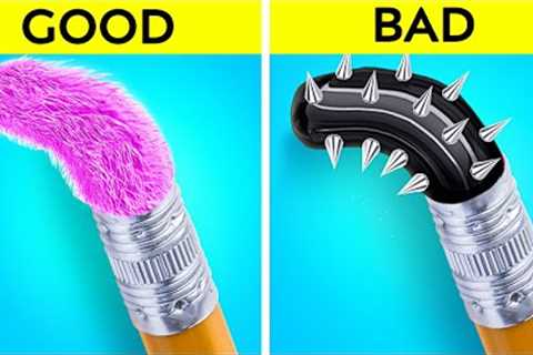 GOOD VS BAD HACKS FOR SCHOOL || Genius Tricks and Useful Crafts for Parents! DIY Supplies by 123 GO!