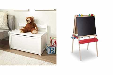 Melissa  Doug Wooden Toy Chest - White   Doug Deluxe Standing Art Easel - Dry-Erase Board,..