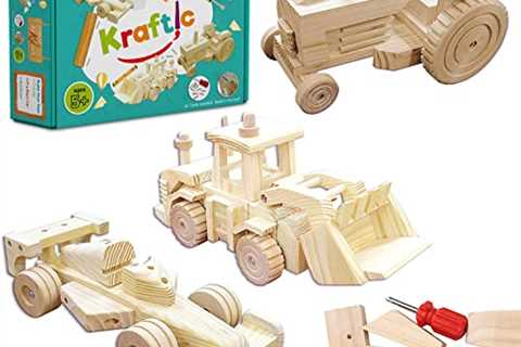 Kraftic Woodworking Building Kit for Kids and Adults, with 3 Educational DIY Carpentry Construction ..