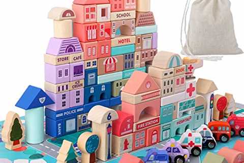 Wooden Building Blocks Set , City Construction Stacker Stacking Preschool Learning Educational Toys ..