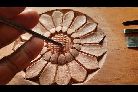 |wood carving sun flower tutorial||wood working|hand carving|wood design|UP wood art|