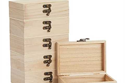 6 Pack Unfinished Wooden Boxes with Hinged Lids and Locking Clasp (5.9 x 3.9 x 1.97 In)