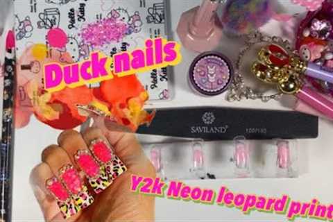 Y2k Neon leopard print Duck nails |flair nails |Press on nails