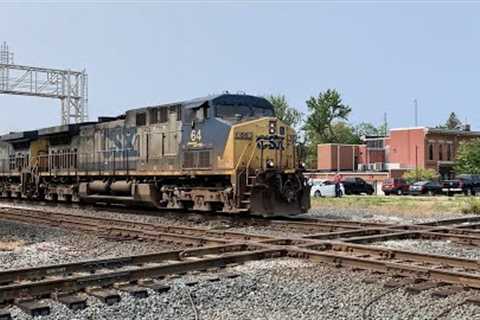 Giant Train Gives Horn Salute At Railroad Diamonds In Lima Ohio!  Car Races Train Over RR Crossing